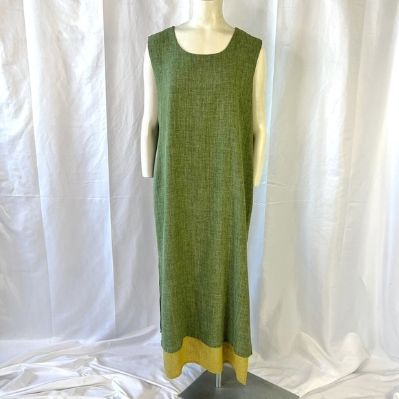 LASAGNIE GREEN DRESS MAXI DRESS LAYERED DRESS SLIT ON THE SIDE BOXY SHAPE 16 - Picture 10 of 16